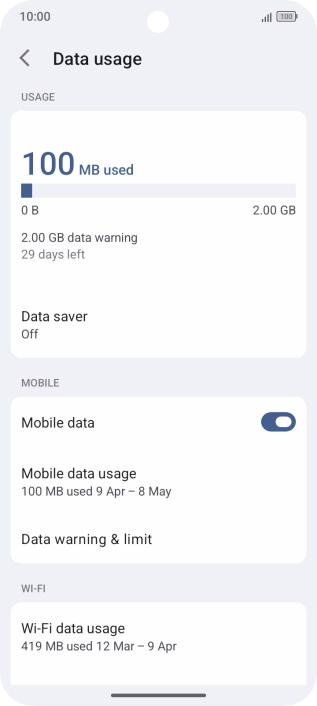 The total data usage is displayed. The total data usage is displayed.