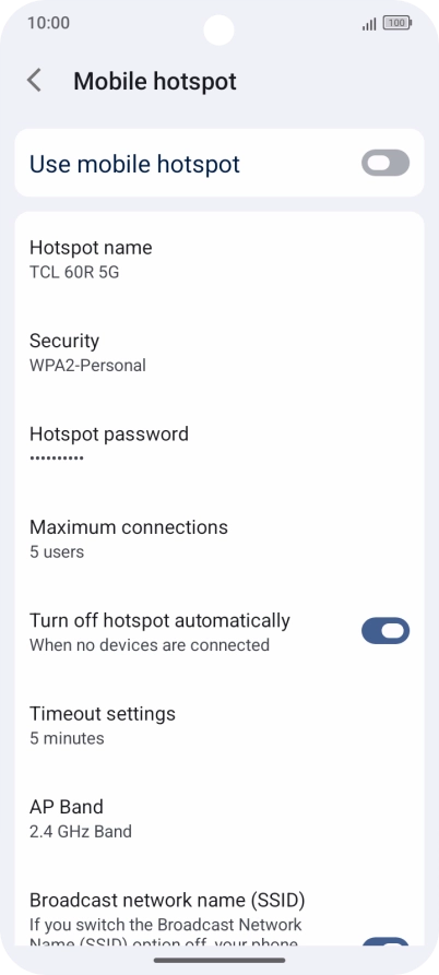 Press Hotspot name and key in the required name for the Wi-Fi hotspot.