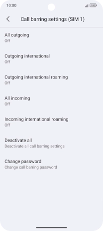 Press the required barring type. Press the required barring type.