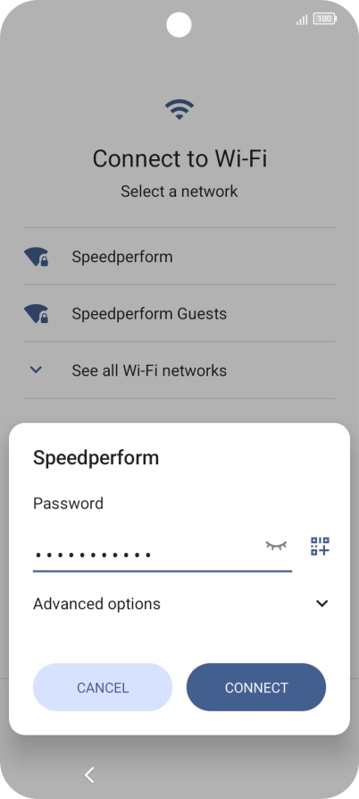 Key in the password for the Wi-Fi network and press CONNECT.