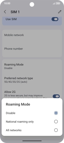 Press the required setting to turn the function on or off.