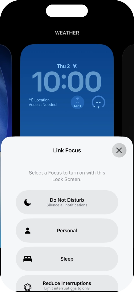 Press the required focus mode.