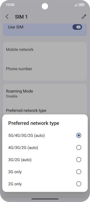 Press the required network mode.