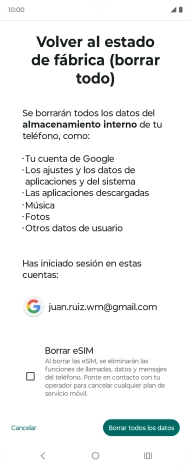 Pulsa Borrar todos los datos. Pulsa Borrar todos los datos.