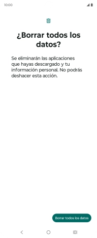 Pulsa Borrar todos los datos. Espera unos instantes mientras el teléfono restablece la configuración predeterminada. Sigue las indicaciones de la pantalla para configurar el teléfono y dejarlo listo para su uso. Pulsa Borrar todos los datos. Espera unos instantes mientras el teléfono restablece la configuración predeterminada. Sigue las indicaciones de la pantalla para configurar el teléfono y dejarlo listo para su uso.