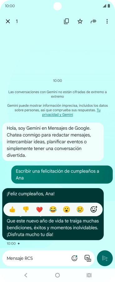 Pulsa la propuesta de texto de Gemini durante unos instantes. Sigue las indicaciones de la pantalla para utilizar el texto propuesto. Pulsa la propuesta de texto de Gemini durante unos instantes. Sigue las indicaciones de la pantalla para utilizar el texto propuesto.
