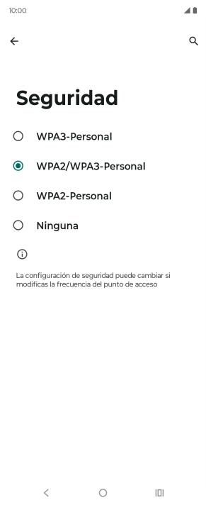 Pulsa WPA3-Personal para proteger la conexión wifi con una contraseña. Pulsa WPA3-Personal para proteger la conexión wifi con una contraseña.