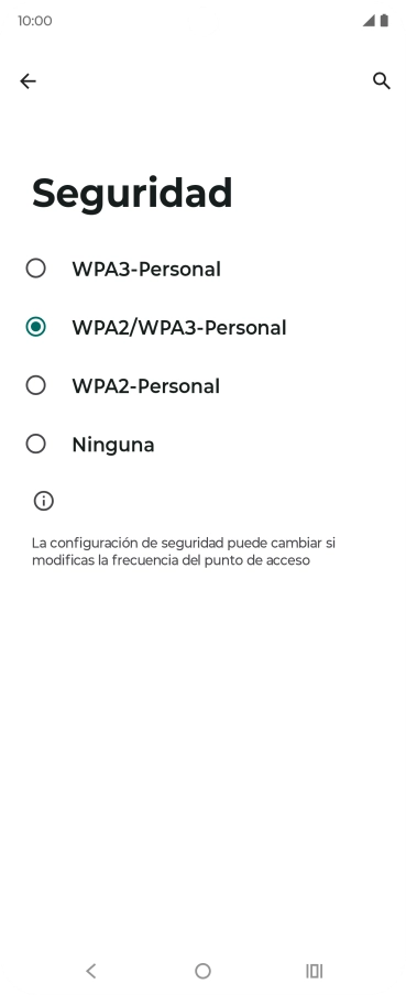 Pulsa WPA3-Personal para proteger la conexión wifi con una contraseña. Pulsa WPA3-Personal para proteger la conexión wifi con una contraseña.