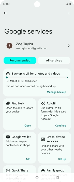 Press Manage backup.