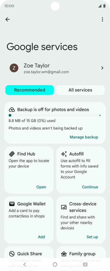 Press Manage backup.