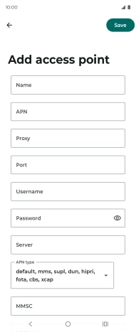 Press Name and key in Vodafone Internet.