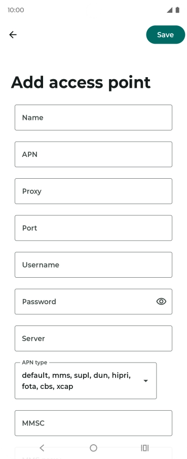 Press Name and key in Vodafone Internet.