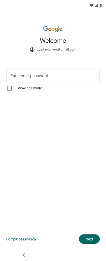 Press Enter your password and key in the password for your Google account.