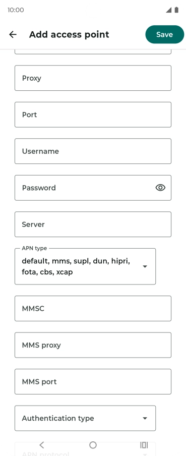 Press Authentication type.