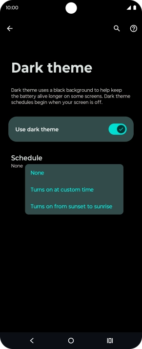 Press the required setting to turn the function on or off.