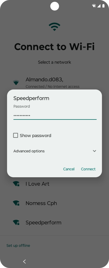 Key in the password for the Wi-Fi network and press Connect.