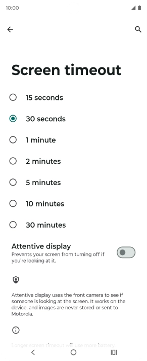 Press the required setting.
