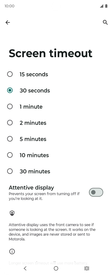 Press the required setting.