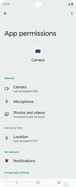 The app activity for the selected app is displayed.