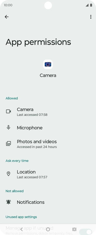 The app activity for the selected app is displayed.