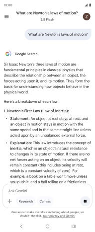 Transcription of the conversation with Gemini Live is now displayed.