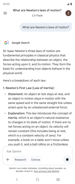 Transcription of the conversation with Gemini Live is now displayed.