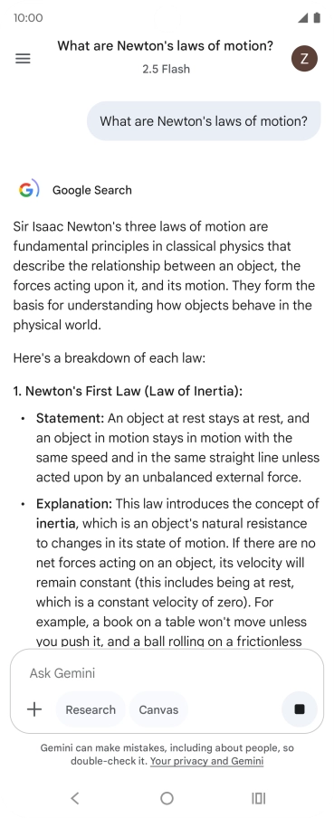 Transcription of the conversation with Gemini Live is now displayed.