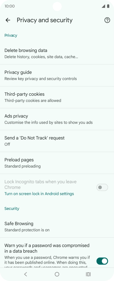 Press Delete browsing data.