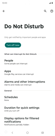 Press Turn off now to turn off Do Not Disturb.