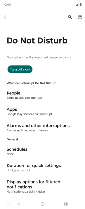 Press Turn off now to turn off Do Not Disturb.
