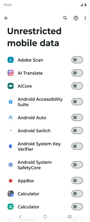 Press the indicators next to the required apps to turn the function on or off.