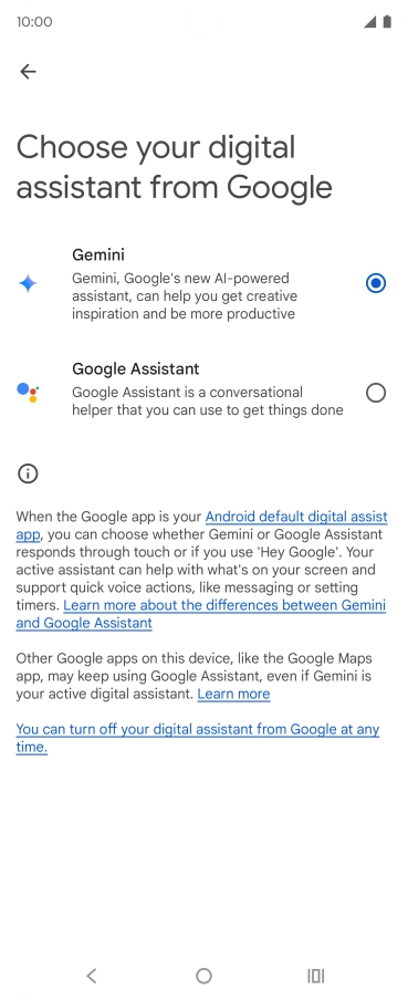Press the required voice control assistant.