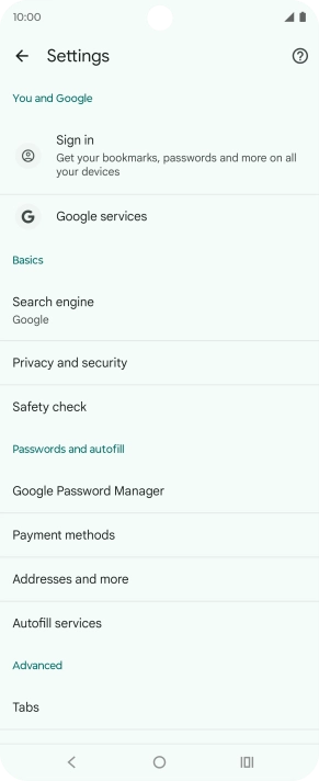 Press Privacy and security.