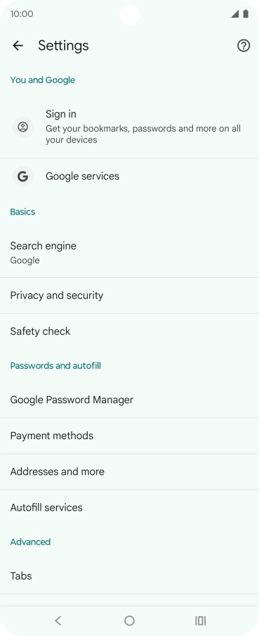 Press Privacy and security.