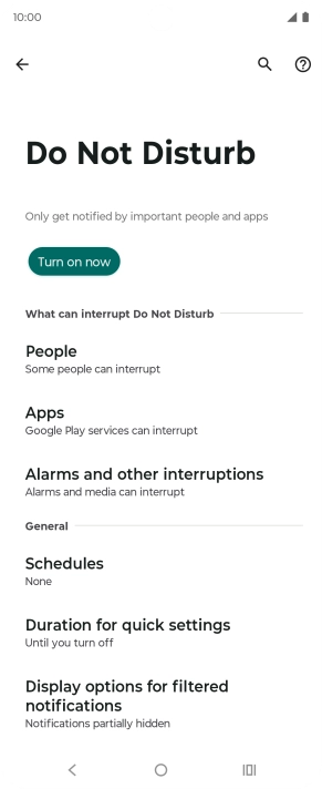 Press Turn on now to turn on Do Not Disturb.