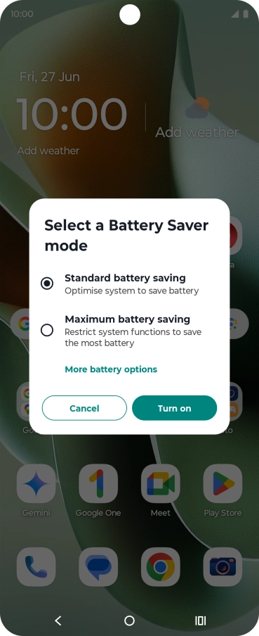 Press Turn on to turn on the function.