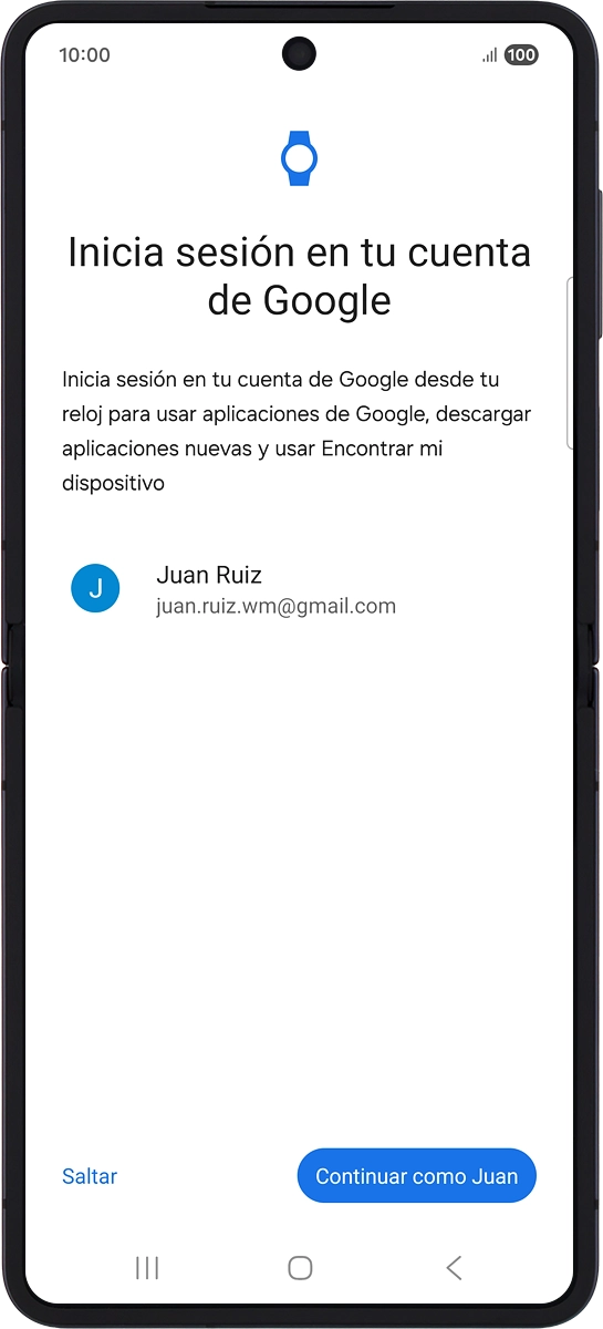 En el teléfono: Pulsa Continuar como ‹›.