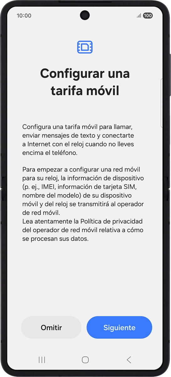 En el teléfono: Si deseas configurar los datos móviles en el smartwatch, sigue las indicaciones de la pantalla  para terminar la configuración.
