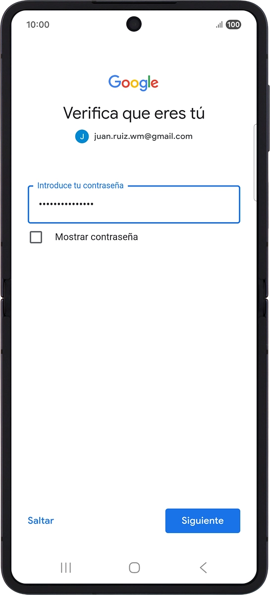En el teléfono: Introduce la contraseña de tu cuenta de Google y pulsa Siguiente.