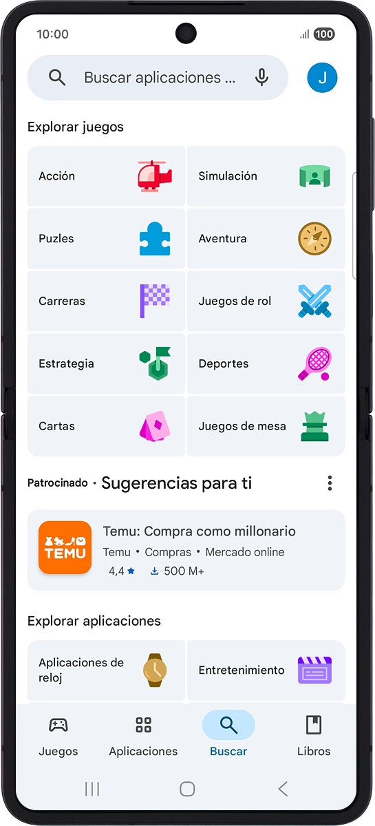 En el teléfono: Pulsa en el campo de búsqueda e introduce el nombre o el tema de la app deseada.
