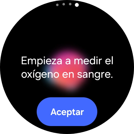 Pulsa Aceptar y espera mientra el smartwatch está midiendo la saturación de oxígeno en sangre.