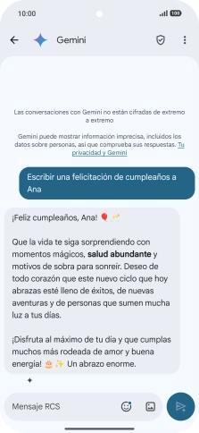 La propuesta de texto de Gemini se visualiza ahora en la pantalla.
