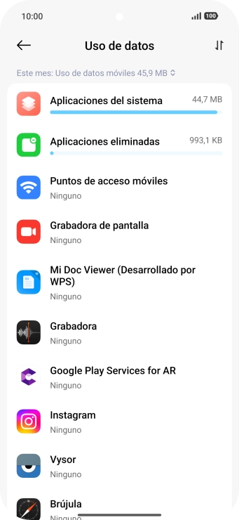 El consumo total de datos del período seleccionado aparece ahora en la pantalla.