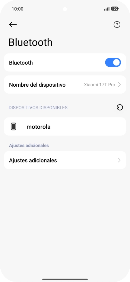 Pulsa el dispositivo Bluetooth deseado y sigue las indicaciones de la pantalla para vincular el dispositivo al teléfono. Pulsa el dispositivo Bluetooth deseado y sigue las indicaciones de la pantalla para vincular el dispositivo al teléfono.