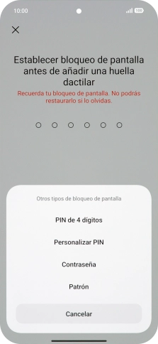 Pulsa el código de seguridad deseado y sigue las indicaciones de la pantalla para crear un código de seguridad del teléfono adicional.