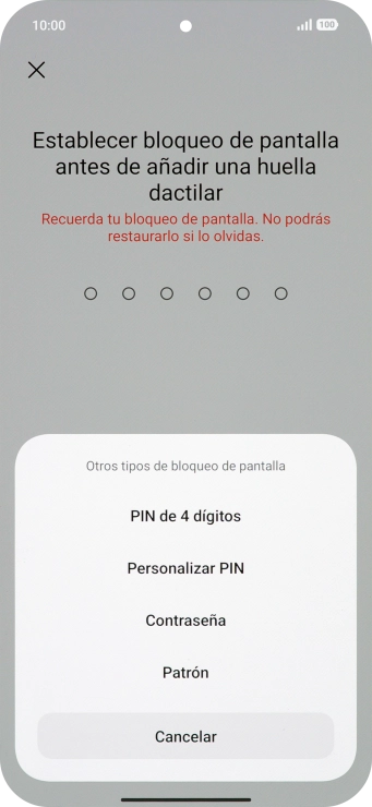 Pulsa el código de seguridad deseado y sigue las indicaciones de la pantalla para crear un código de seguridad del teléfono adicional.