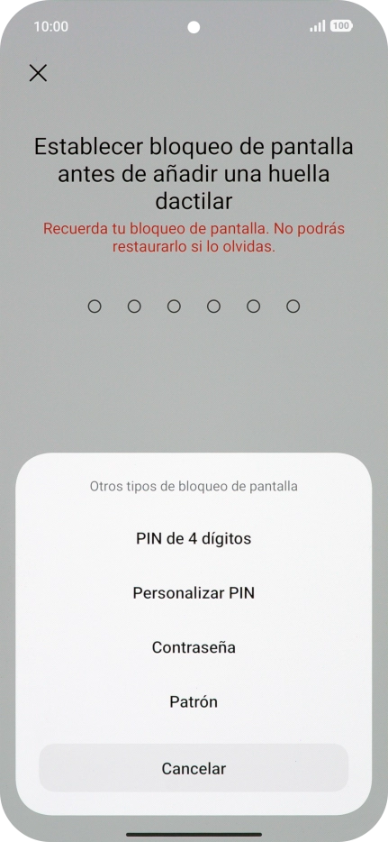 Pulsa el código de seguridad deseado y sigue las indicaciones de la pantalla para crear un código de seguridad del teléfono adicional.