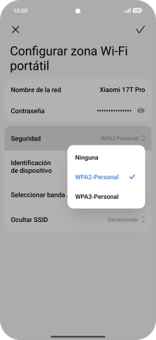 Pulsa WPA3-Personal para proteger la conexión wifi con una contraseña.