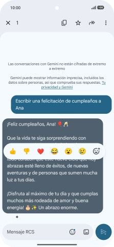 Pulsa la propuesta de texto de Gemini durante unos instantes. Sigue las indicaciones de la pantalla para utilizar el texto propuesto.