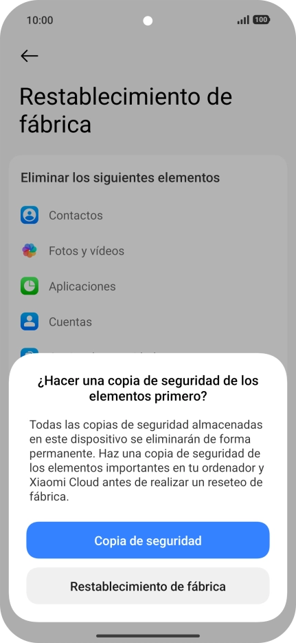 Pulsa Restablecimiento de fábrica.